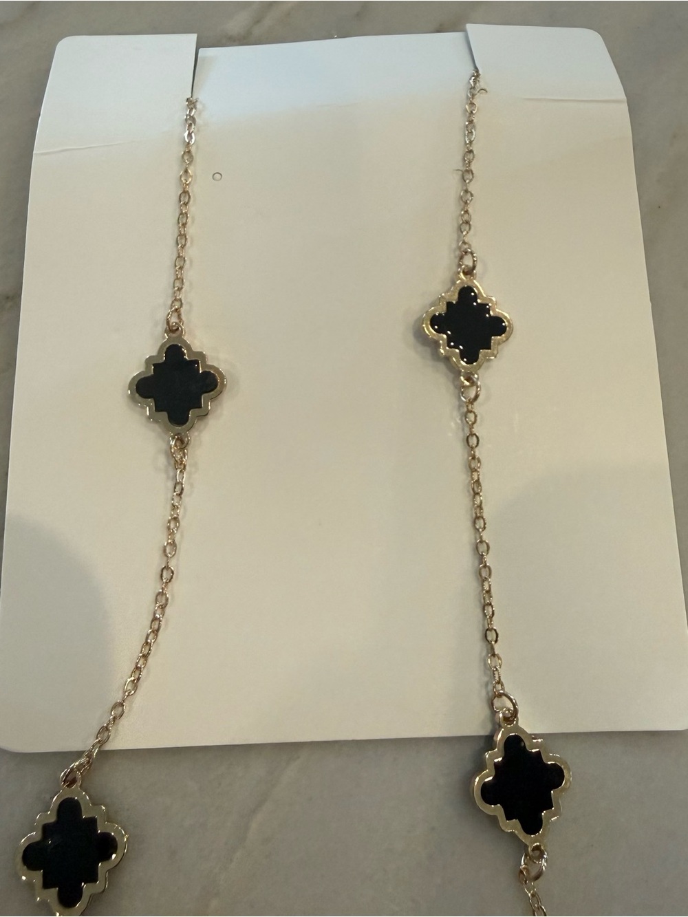 Gold-Plated Necklace with Black Clover Motif. 33" - Picture 2 of 2